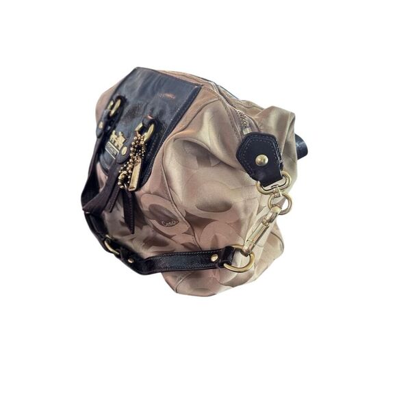 Coach Madison Audrey Satchel Beige/Brown Canvas Patent Leather Bag - Picture 4 of 13